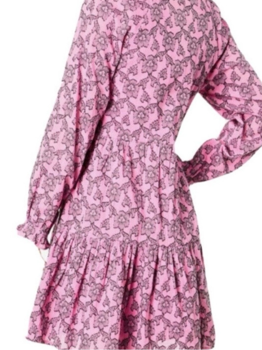Roller Rabbit Pink Floral Tiered V-Neck Long Sleeve Dress - Picture 2 of 10
